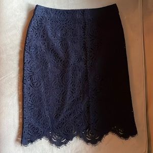 Loft, blue lace pencil skirt, size 0, like new